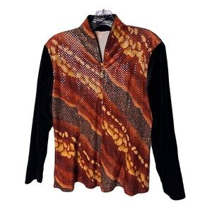 Multicolored Animal Print Sequin Velvet Quarter Zip Top, Medium